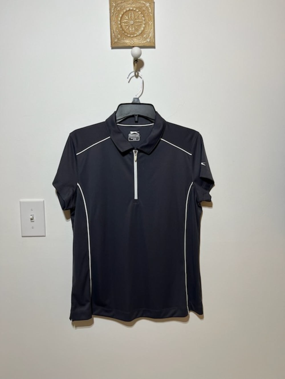 Slazenger Gray Athletic Zip Polo with White Piping